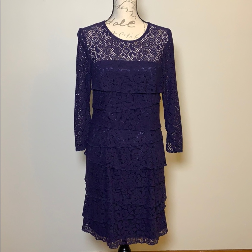 Laundry By Shelli Segal Navy Lace Layered Dress